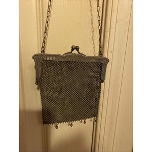 antique 1800's German Silver metal mesh chainmail clutch hand bag purse 2
